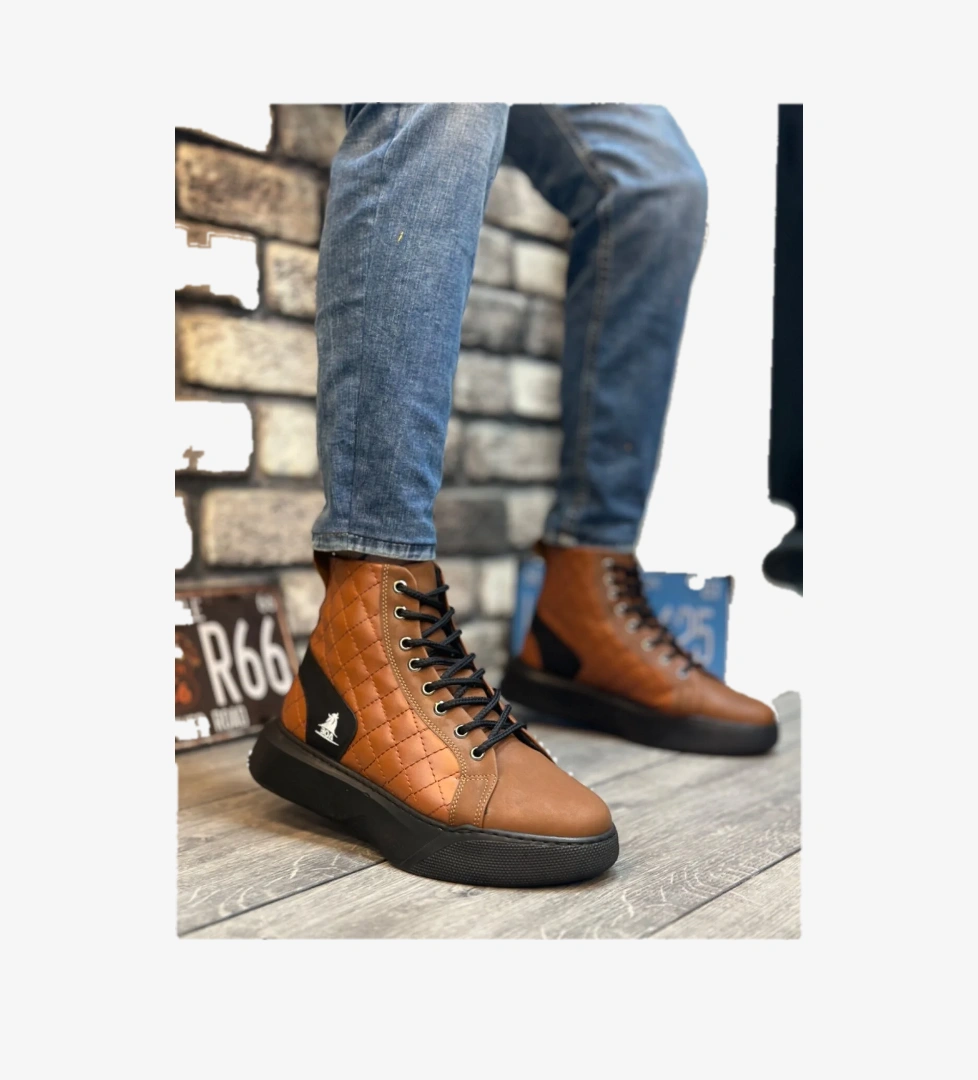 Pabucmarketi Bağcıklı Kapitone Erkek Spor Bot TABA (SİYAH TABAN) model görseli