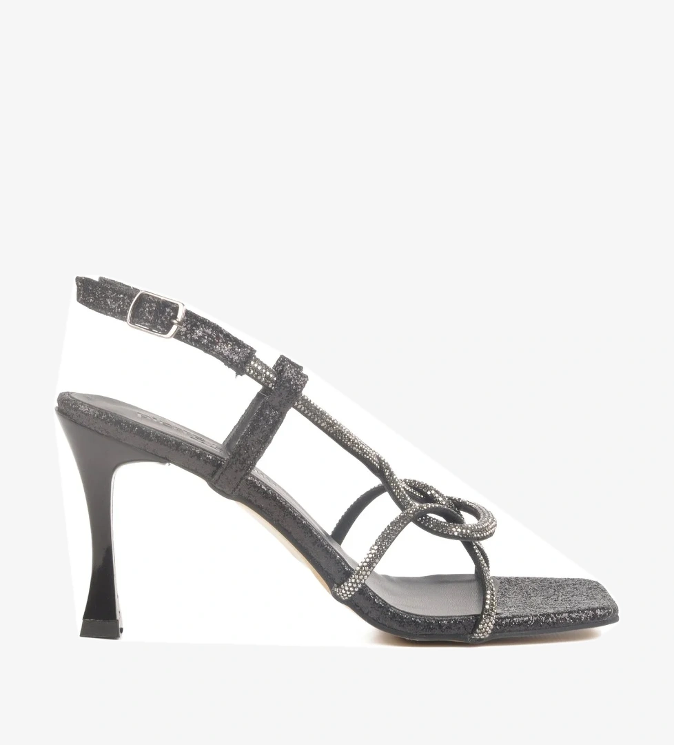 Siyah Taş İşlemeli Kadın Abiye Ayakkabı - Görsel 1