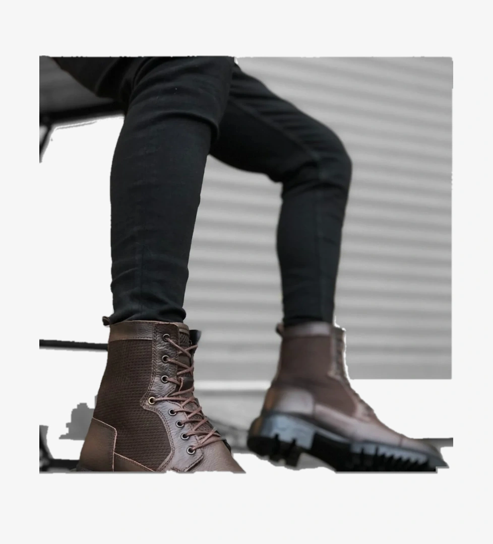 Bağcıklı İçi Dışı Hakiki Deri Erkek Postal Bot KAHVE - Görsel 1