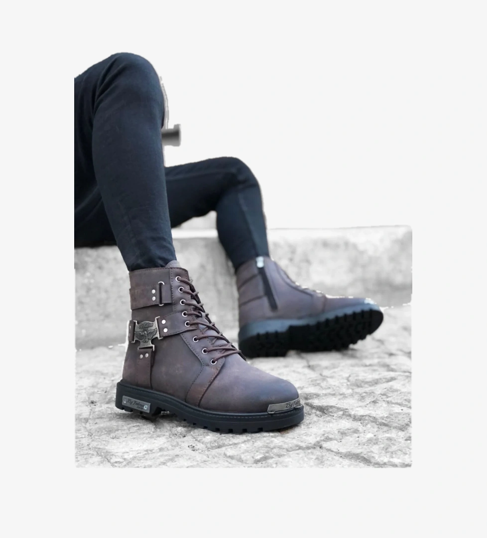 Fermuarlı Bağcık Detaylı Erkek Bot KAHVE - Görsel 1