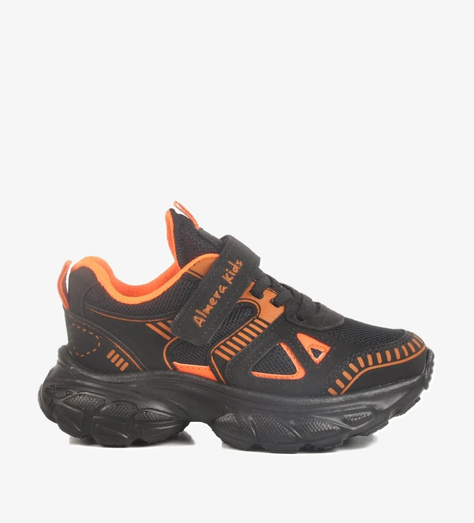 Siyah Turuncu Cırtlı Fileli Unisex Çocuk Spor Ayakkabı 1500 P