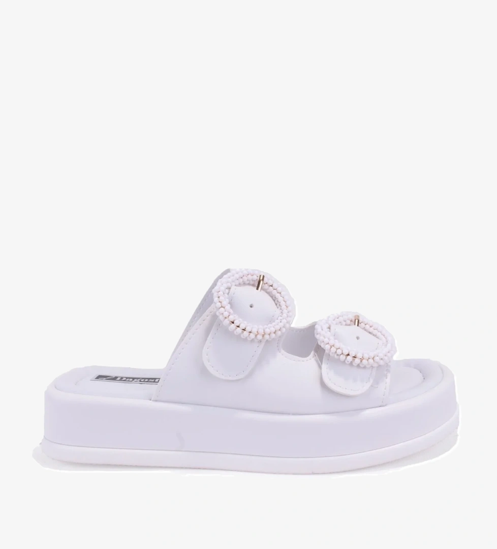 DZA07-890784 Beyaz Ortopedik Günlük Taşlı Kadın Terlik