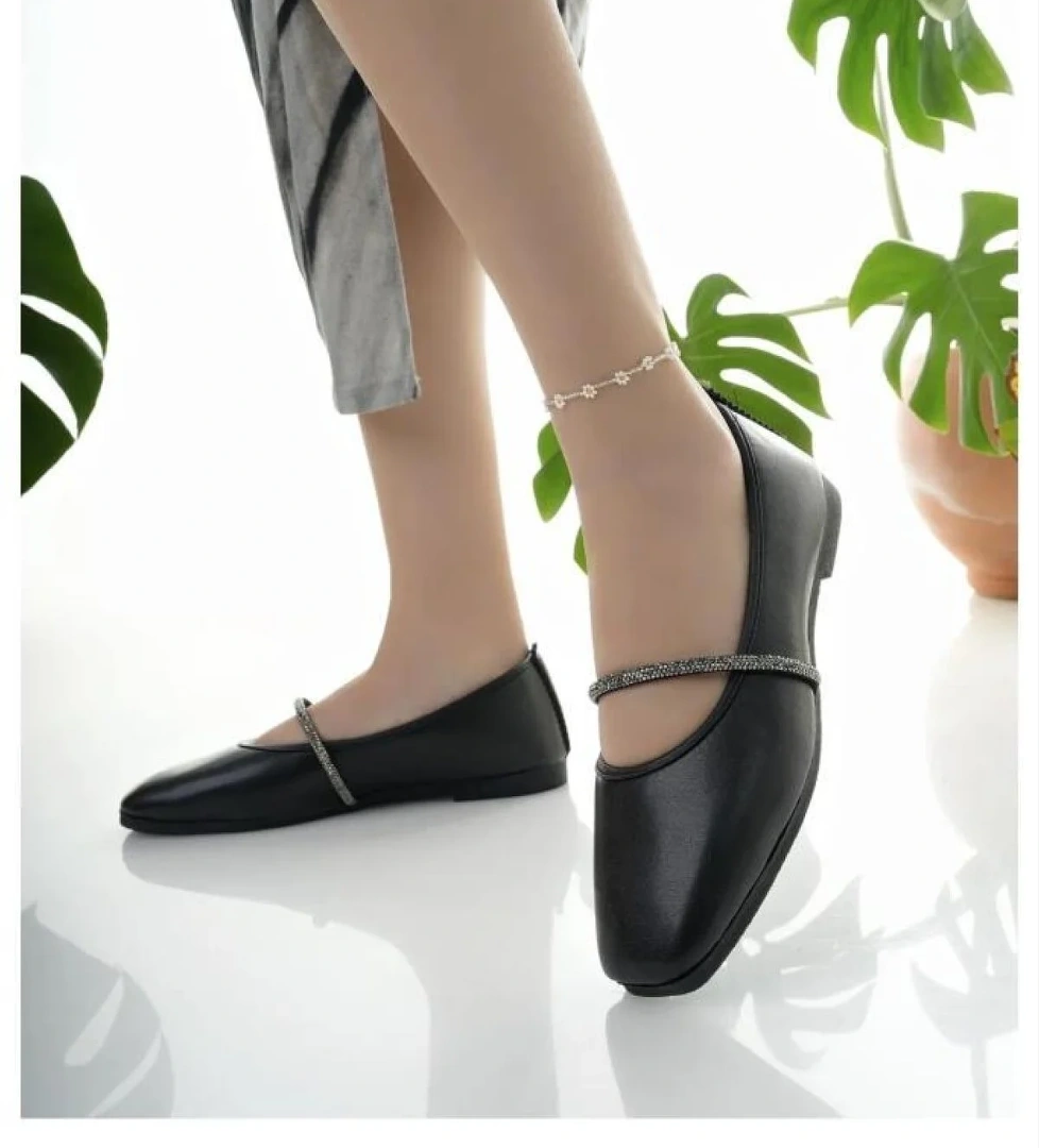 Ellaboni Kadın Babet Bej Taşlı Şık Ev İş Ofis Günlük Ayakkabı model görseli