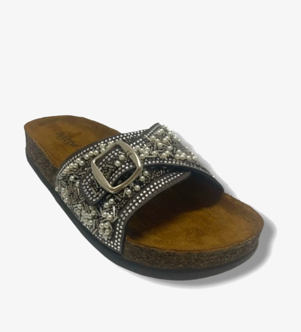 55403-25 Tek Bant Boncuk Taşli Anatomik Kadın Terlik