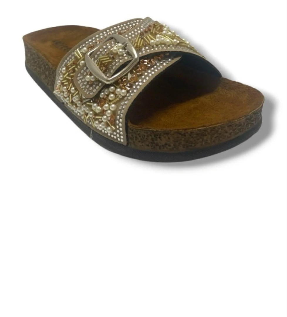 55403-25 Tek Bant Boncuk Taşli Anatomik Kadın Terlik - Görsel 1