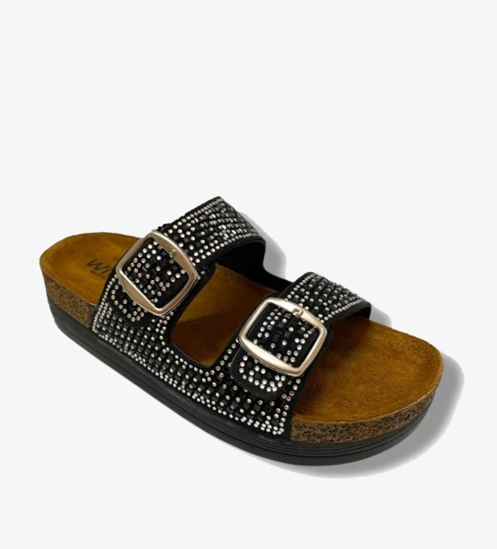 55302-25 Anatomik Çift Bant Taşli Kadın Terlik - Görsel 1