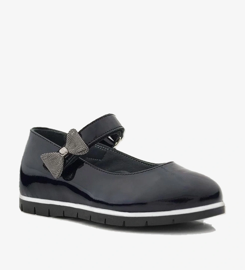 Rakerplus Hakiki Deri Siyah Rugan Kurdele Detaylı Kız Çocuk Babet model görseli