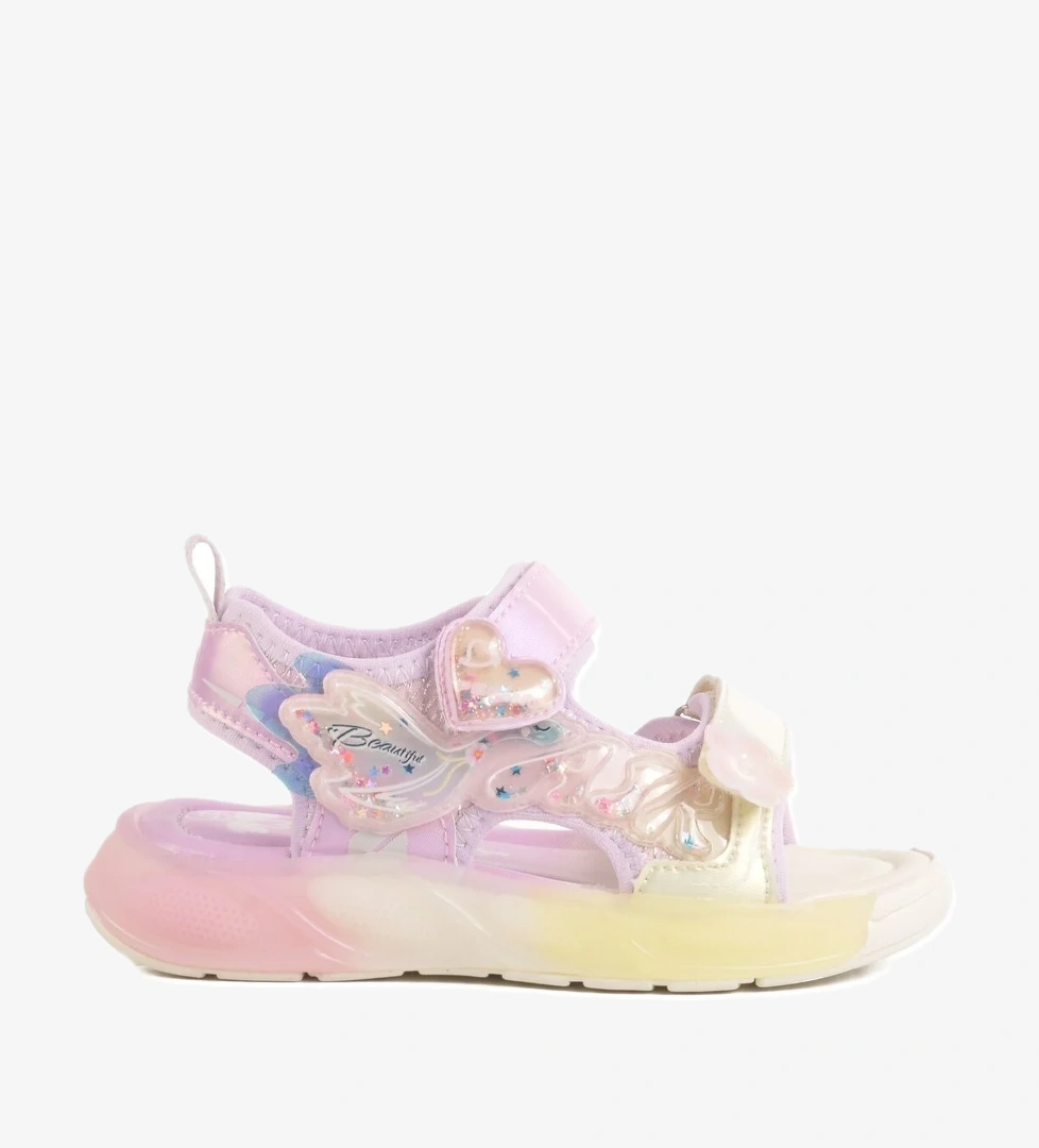 Lila Cırtlı Işıklı Anatomik Kız Çocuk Sandalet 1946 P