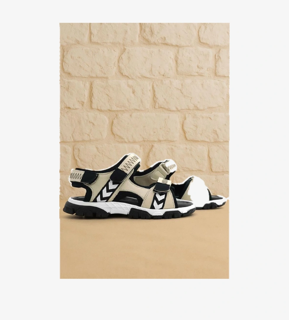 Hakiki Deri Bej Siyah Cırt Cırtlı Erkek Çocuk Sandalet - Görsel 1