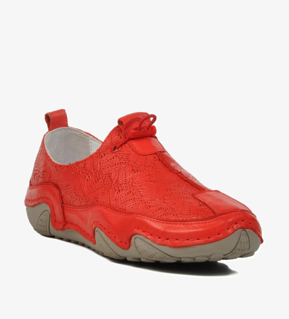 124-3 Z Hakiki Deri Kadın Kırmızı Günlük Ayakkabı