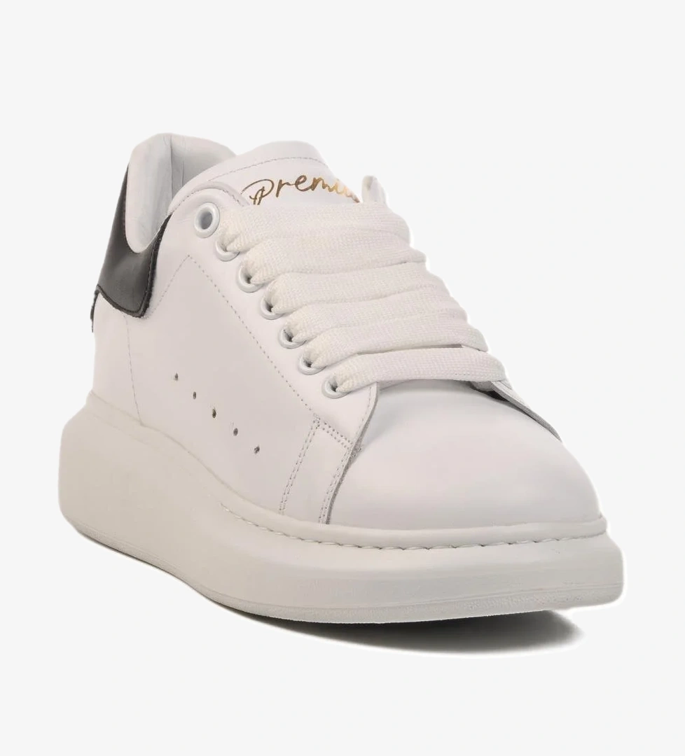 Premium 02028 M Beyaz-Siyah Hakiki Deri Erkek Sneaker