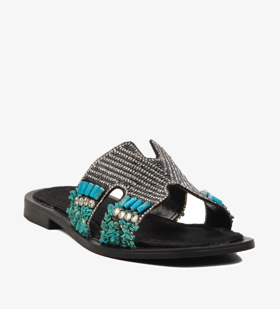 246048 Z Kadın Taşlı Siyah Terlik Yazlık Terlik Ev Terliği