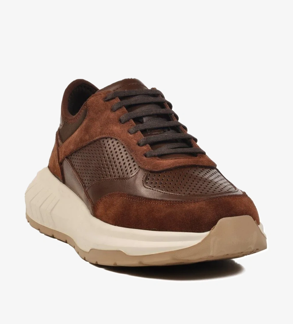 Premium 5394 M Kahve Hakiki Deri Erkek Sneaker - Görsel 1