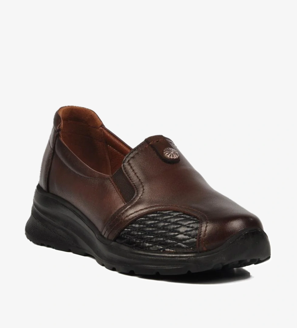 0042 Z Hafif Esnek Hakiki Deri Kahve Kadın Günlük Ayakkabı - Görsel 1