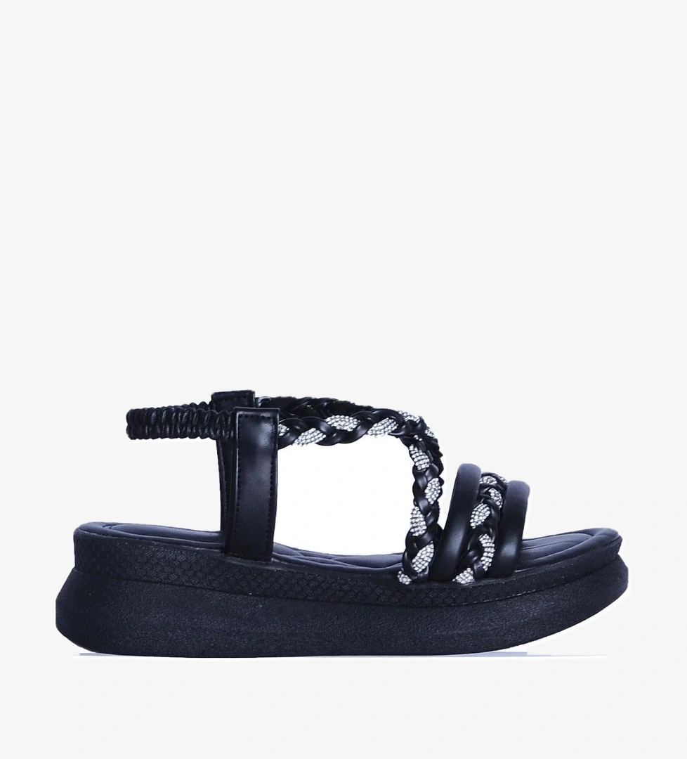 By10 Ayışığı Siyah Kadın Düz Sandalet - Görsel 1