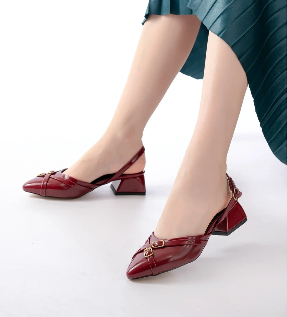 Gabriel Bordo Rugan Çapraz Tokalı (4 cm Topuklu) Sivri Burun Babet Ayakkabı