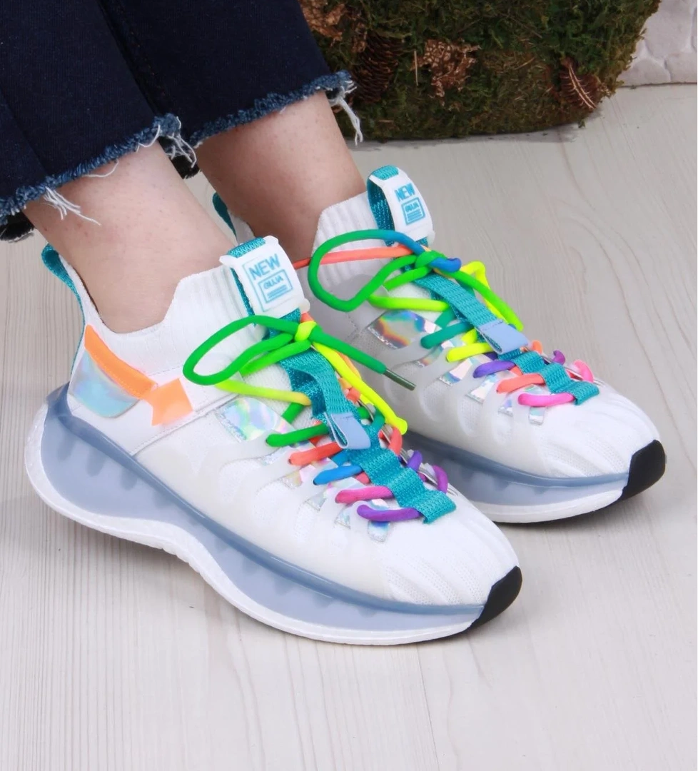 Karsu Rahat Esnek Özel Tasarım Renkli Bağcuklı Sneaker Kadın Ayakkabı
