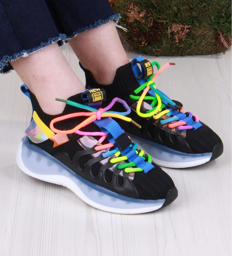 Karsu Rahat Esnek Özel Tasarım Renkli Bağcuklı Sneaker Kadın Ayakkabı - Görsel 1