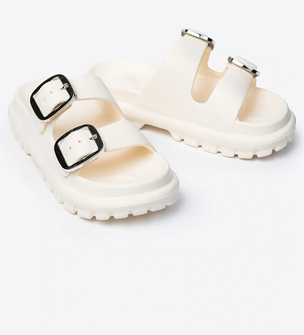 Çift Tokalı Kadın Eva Kalın Taban Terlik