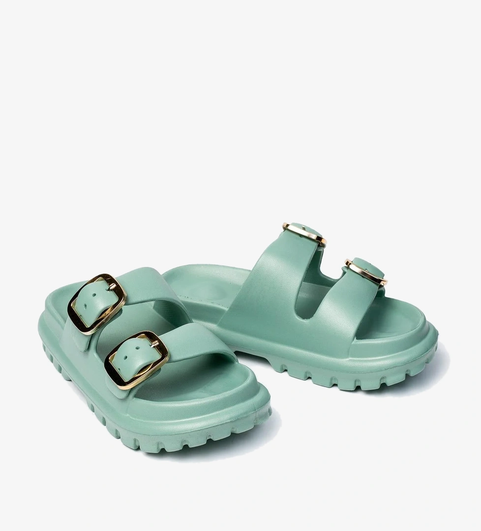 Çift Tokalı Kadın Eva Kalın Taban Terlik - Görsel 1