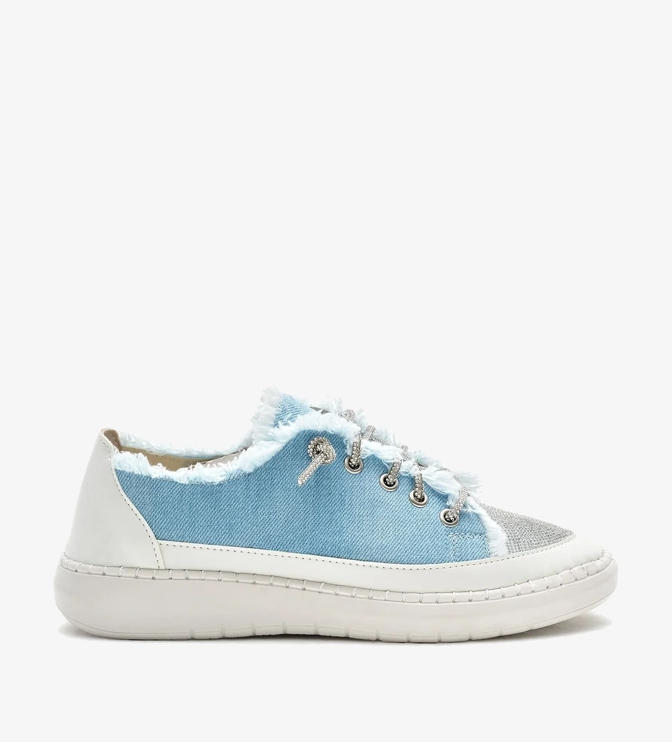 Tonny Black Kadın Bebe Mavisi Poli Taban Denim Kumaş Taşlı Bağcıklı Spor Ayakkabı