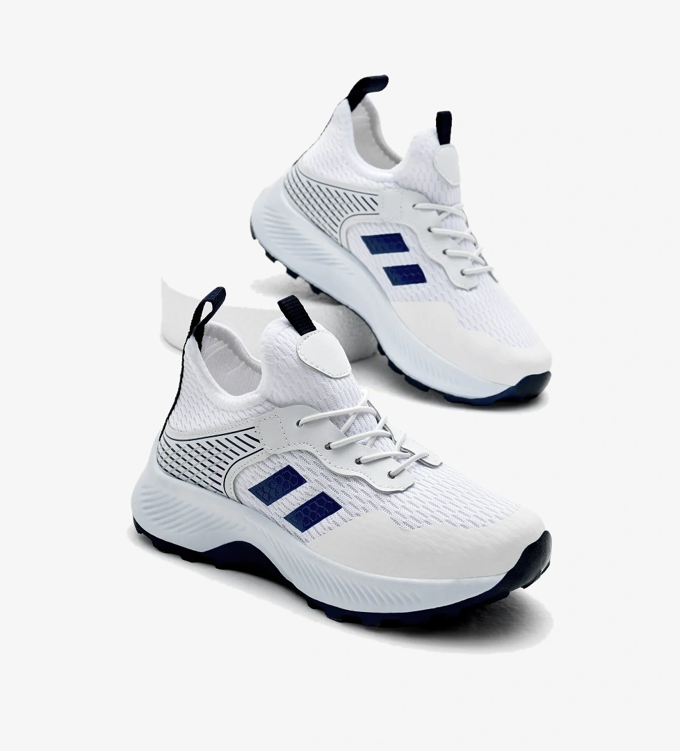 Çocuk Unisex Beyaz Mavi Rahat Kalıp Nefes Alabilen Kumaş Bağcıklı Sneaker - Görsel 1