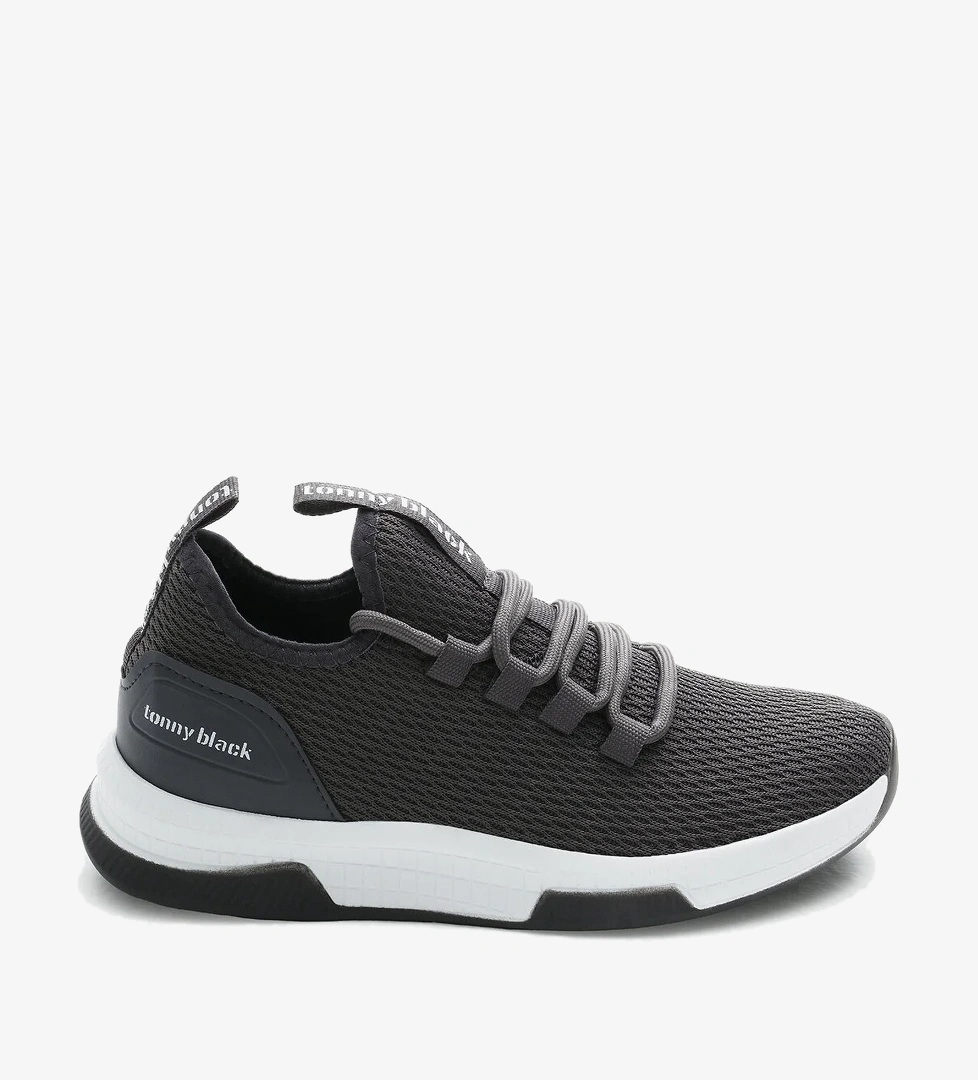 Unisex Koyu Gri Nefes Alabilen Kumaş Poli Taban Bağcıklı Spor Ayakkabı