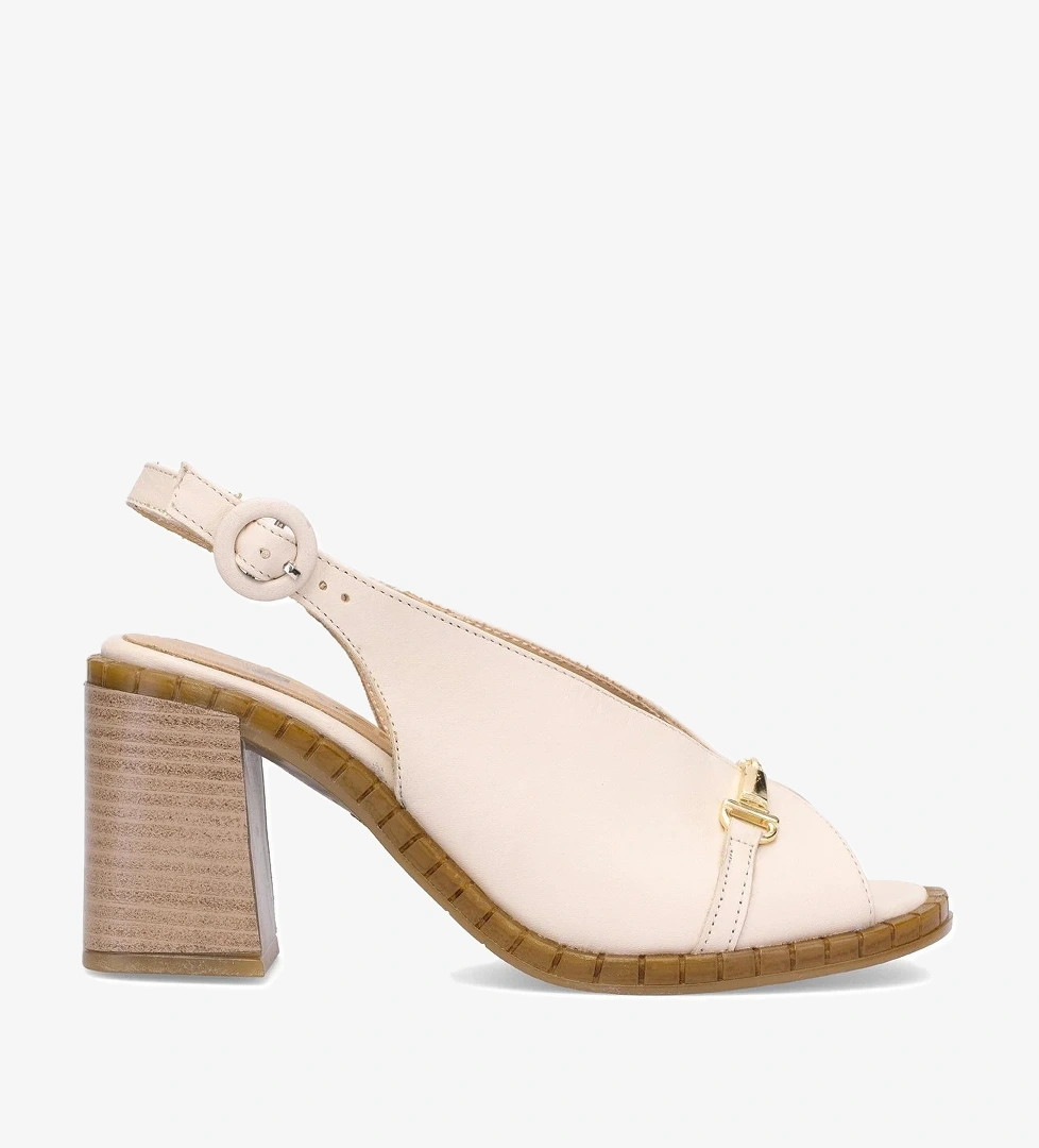 2511902Y Kadın Hakiki Deri Topuklu Sandalet Bej