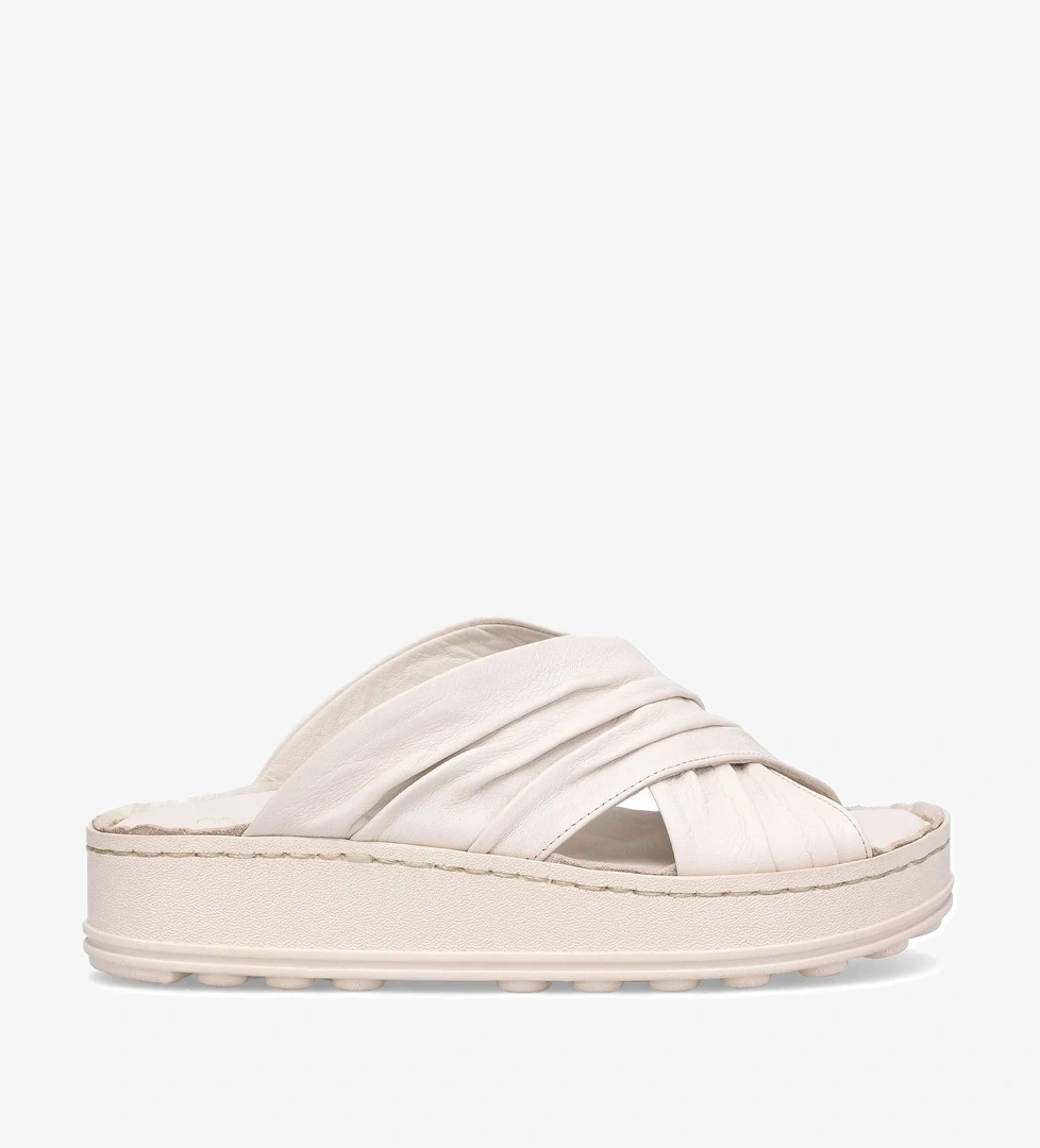 D25YT-1430 Kadın Hakiki Deri Düz Terlik Krem