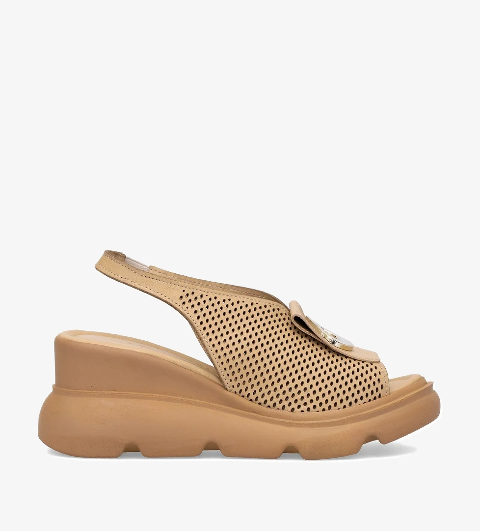 Elit Zeyn 8067 Kadın Hakiki Deri Dolgu Topuk Sandalet Camel