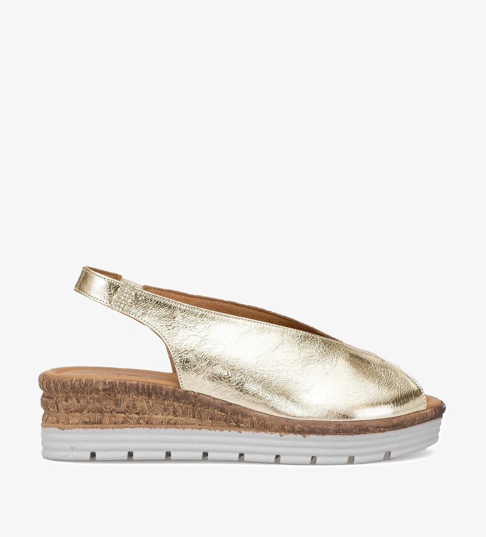 Elit Zeyn8094 Kadın Hakiki Deri Ortopedik Dolgu Topuk Sandalet Altın