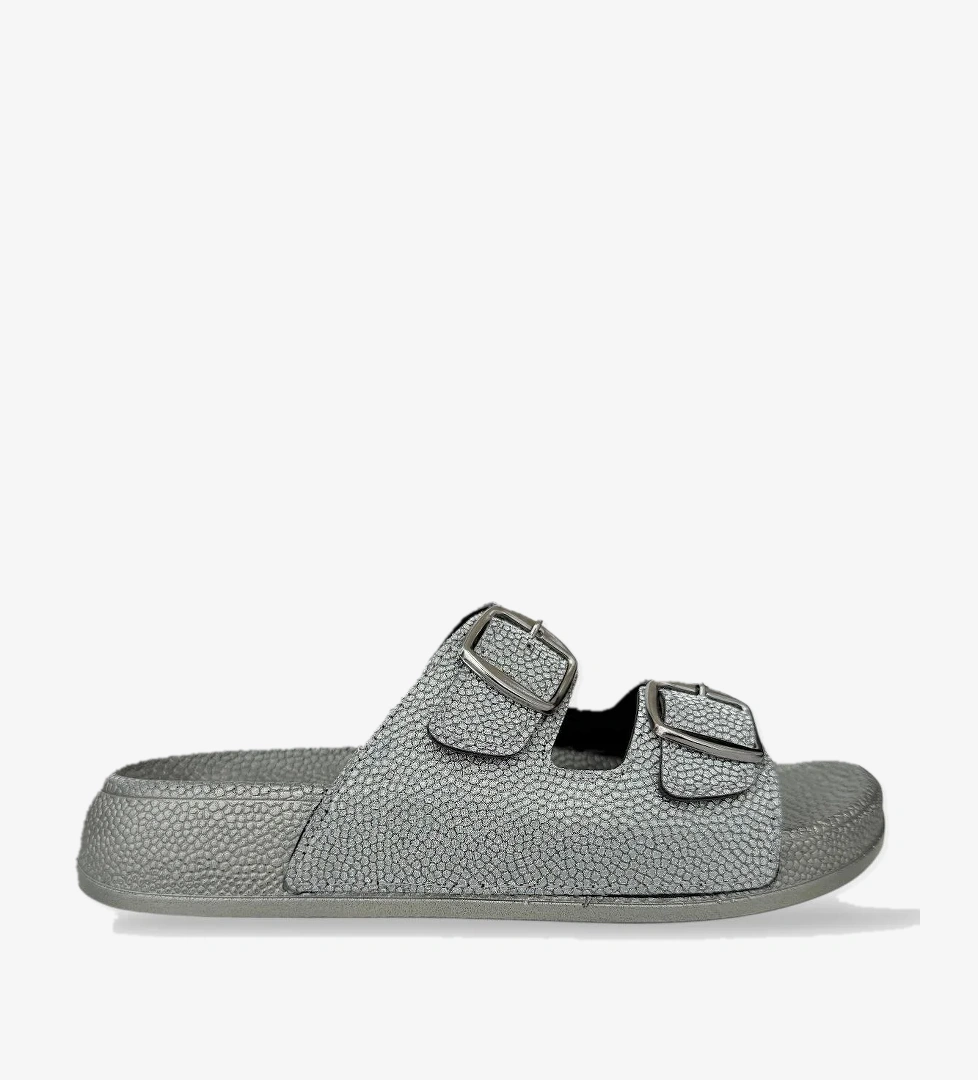 Kadın Simli Çift Bant Ayarlanabilr Tokalı Terlik FÜME - Görsel 1