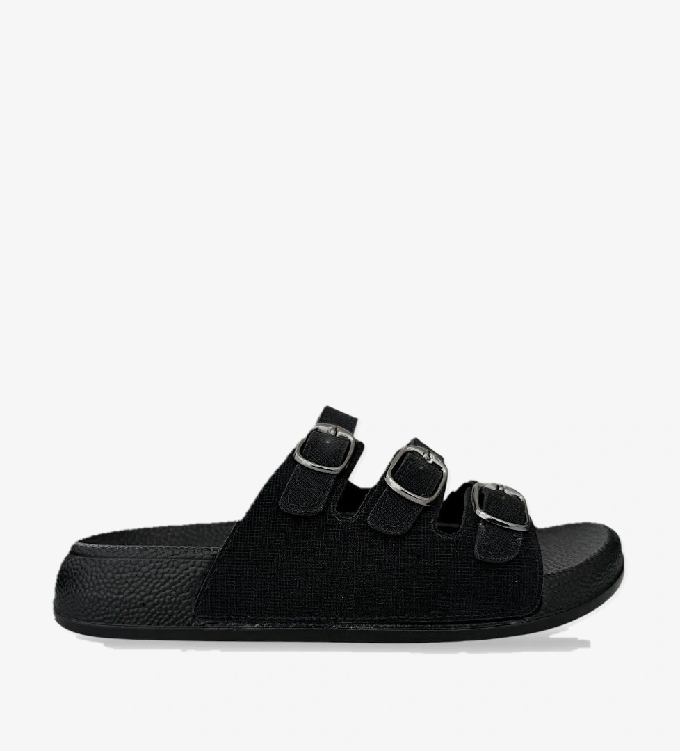 Kadın Üç Bant Ayarlanabilr Tokalı Terlik SİYAH