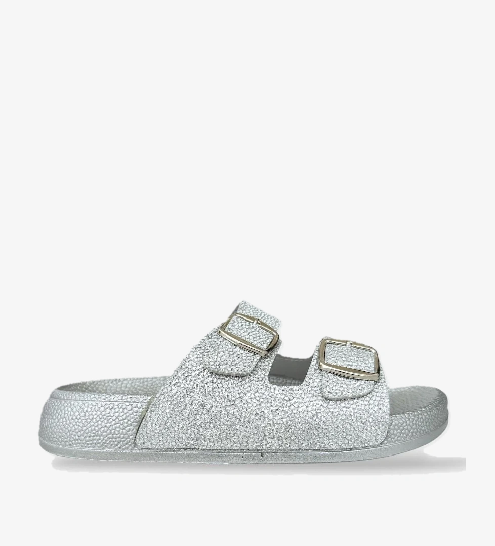 Kadın Simli Çift Bant Ayarlanabilr Tokalı Terlik GÜMÜŞ