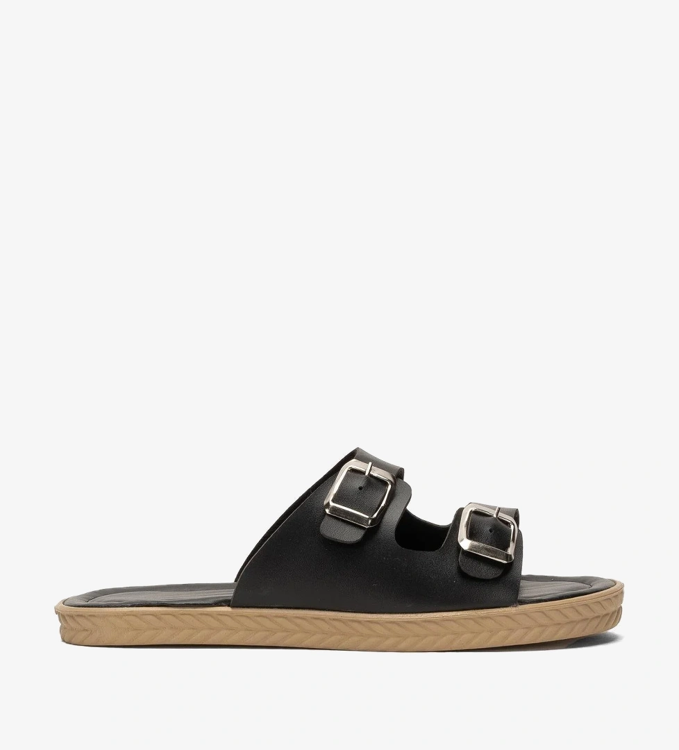 Kadın Çift Bant Ayarlanabilr Tokalı Terlik SİYAH