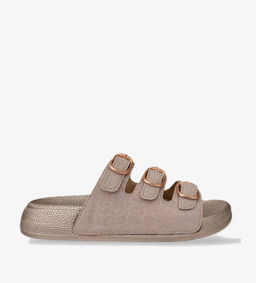 Kadın Üç Bant Ayarlanabilr Tokalı Terlik BRONZ - Görsel 1