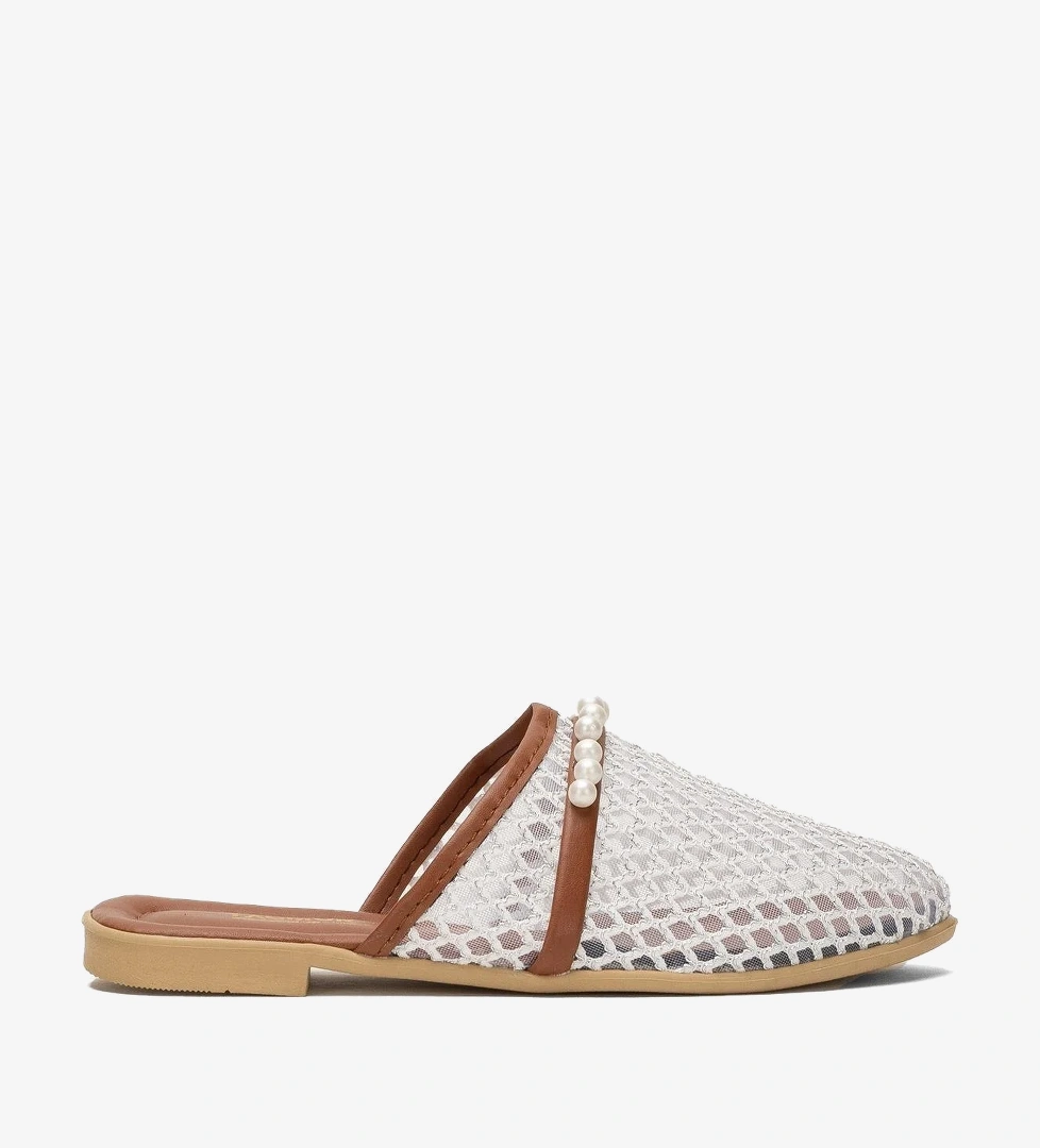 Kadın İnci Kemerli FileliTerlik BEYAZ