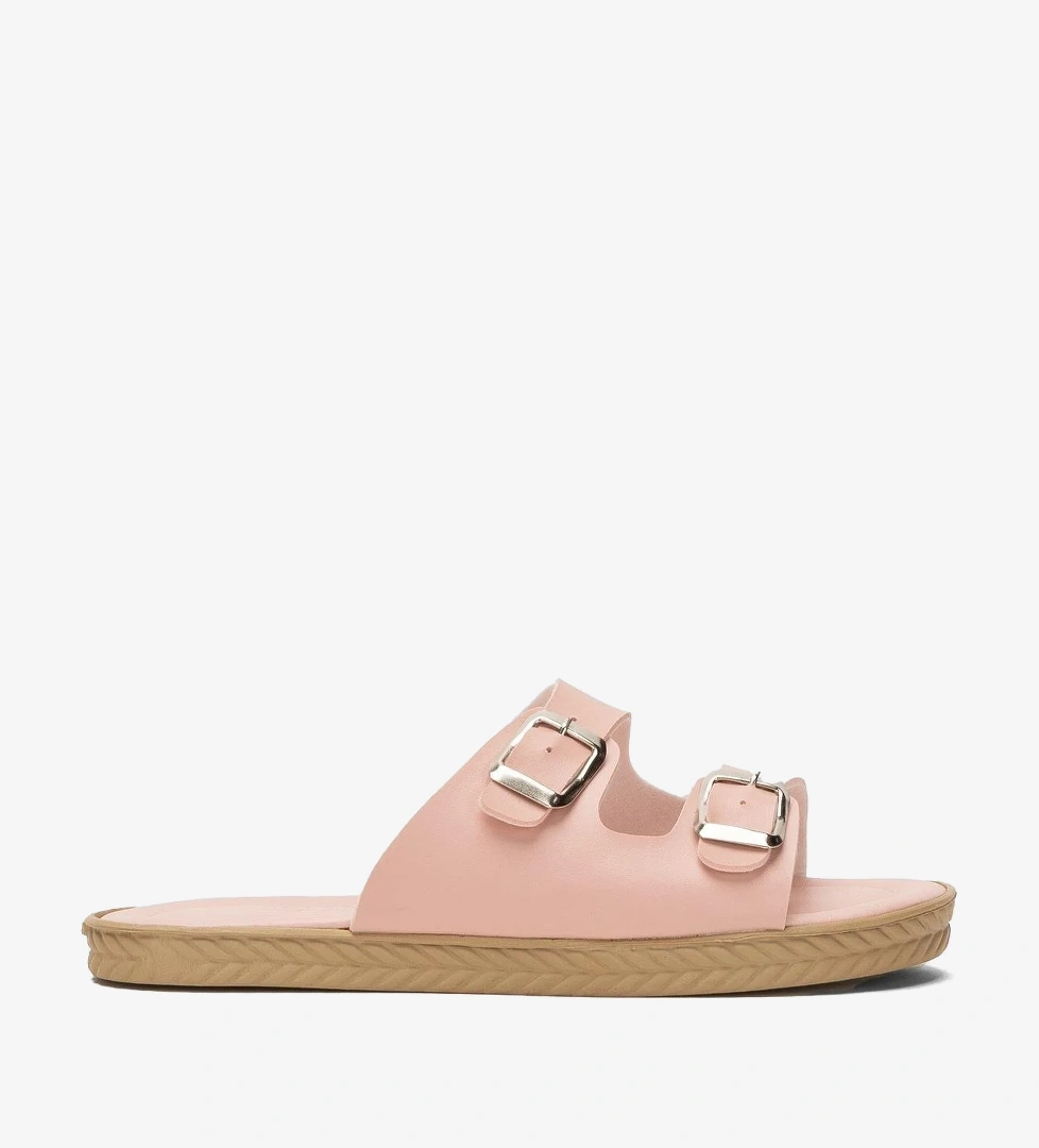 Kadın Çift Bant Ayarlanabilr Tokalı Terlik PUDRA