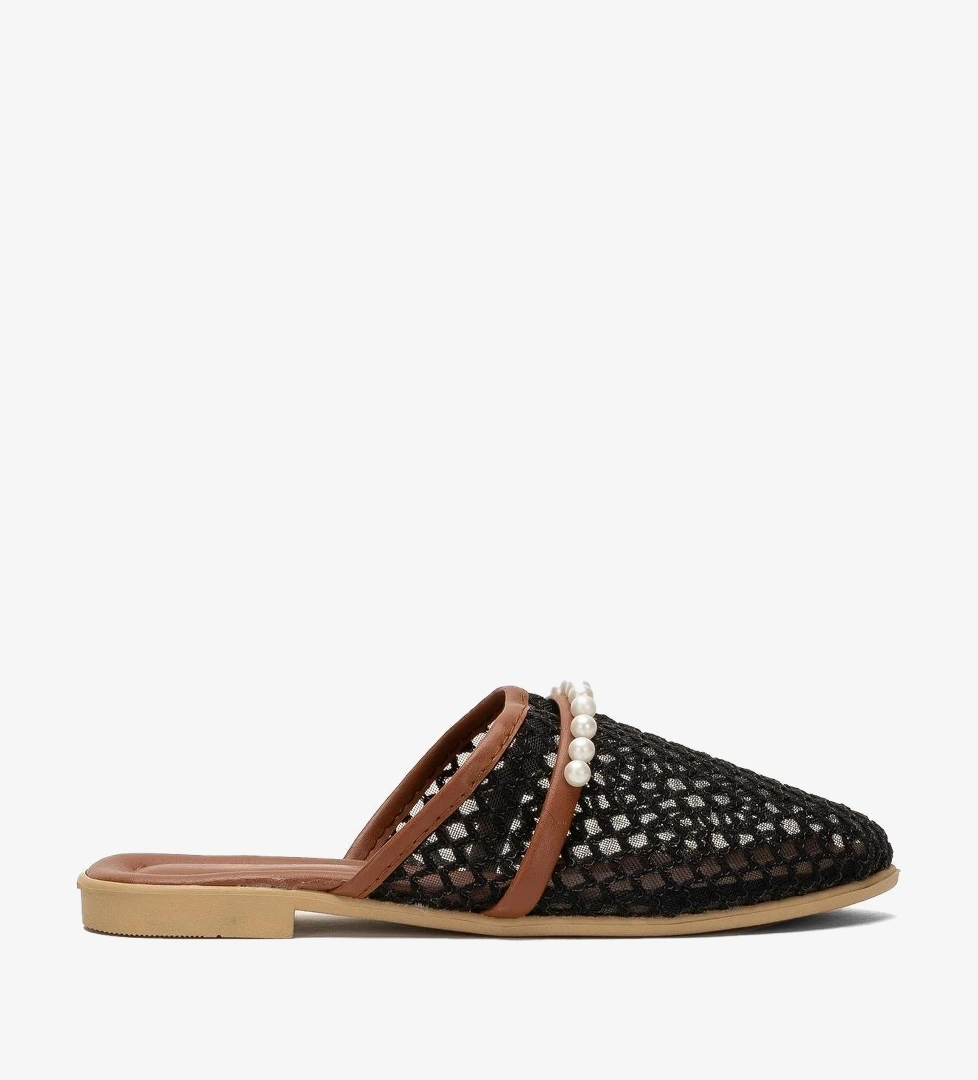 Kadın İnci Kemerli FileliTerlik SİYAH