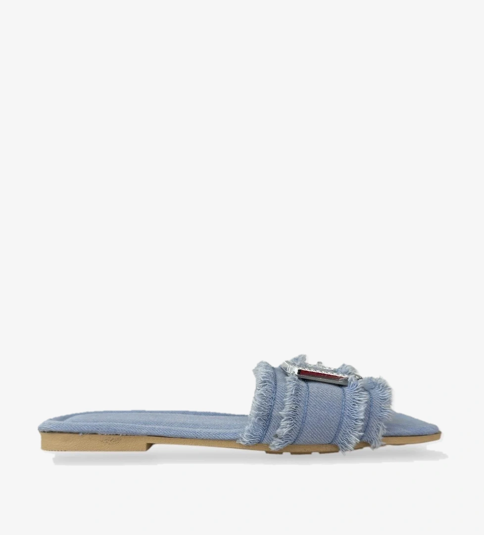 Kadın Püskül Detay Tokalı Denim Terlik MAVİ