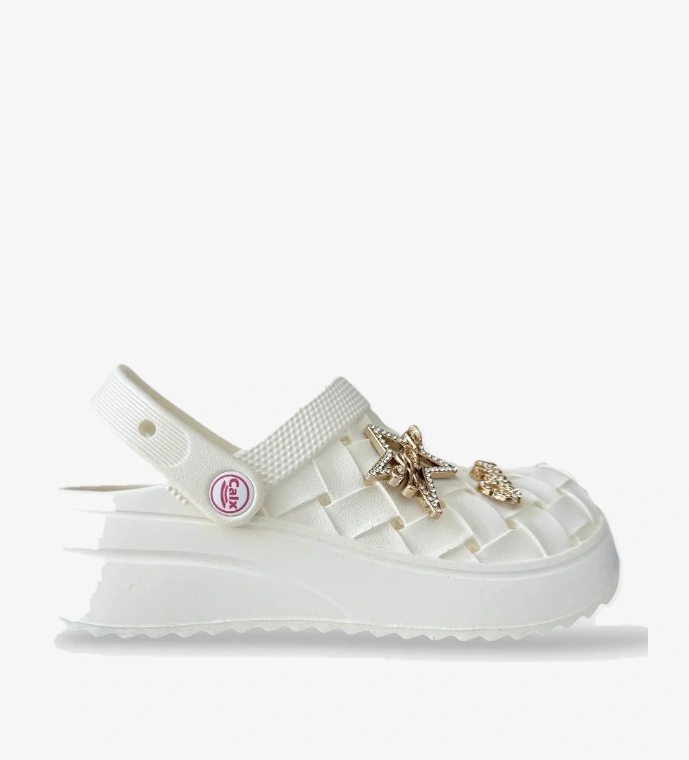 Kadın Taşlı Comfort Hafif Yüksek Taban Yazlık Sandalet Terlik BEYAZ