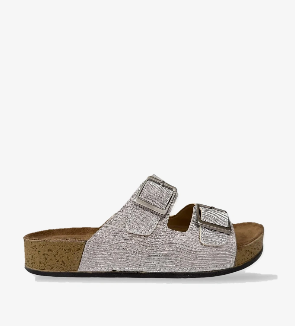 Kadın Günlük Terlik Ayarlanabililr Tokalı Çift Bantlı Şık Ortopedik Yazlık Ev Plaj Tatil Terliği GÜMÜŞ