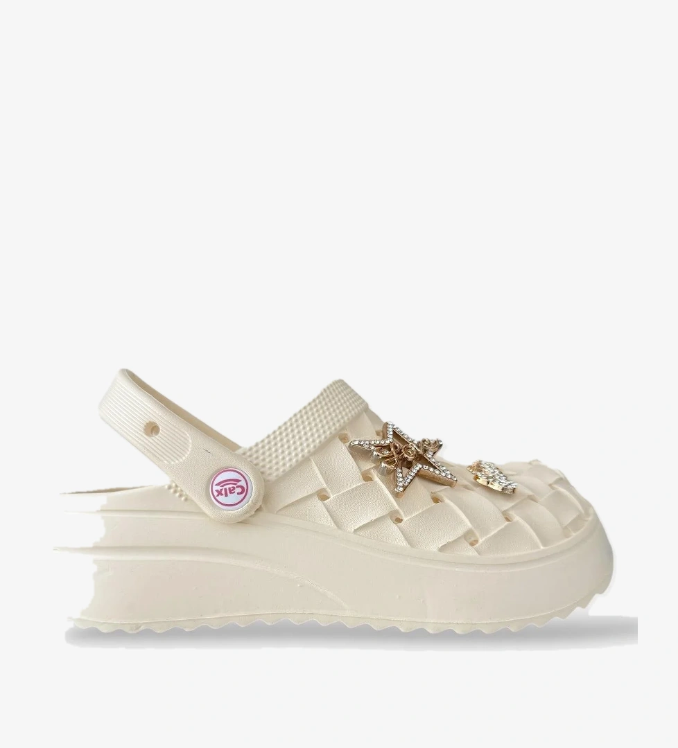 Kadın Taşlı Comfort Hafif Yüksek Taban Yazlık Sandalet Terlik KREM - Görsel 1