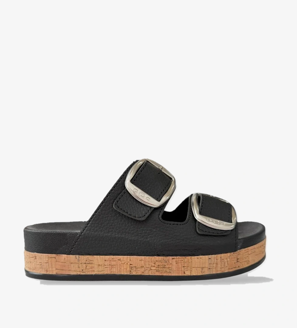 Liger Kadın Günlük Terlik Kalın Taban Tokalı Çift Bantlı Rahat Şık Yazlık Ev Plaj Tatil Terliği Si̇yah Beyaz model görseli