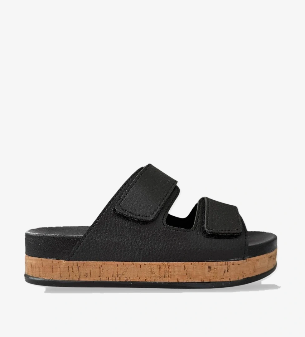 Kadın Günlük Terlik Kalın Taban Çift Bant Cırtlı Rahat Şık Yazlık Ev Plaj Tatil Terliği SİYAH