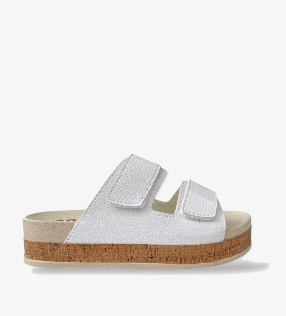 Kadın Günlük Terlik Kalın Taban Çift Bant Cırtlı Rahat Şık Yazlık Ev Plaj Tatil Terliği BEYAZ