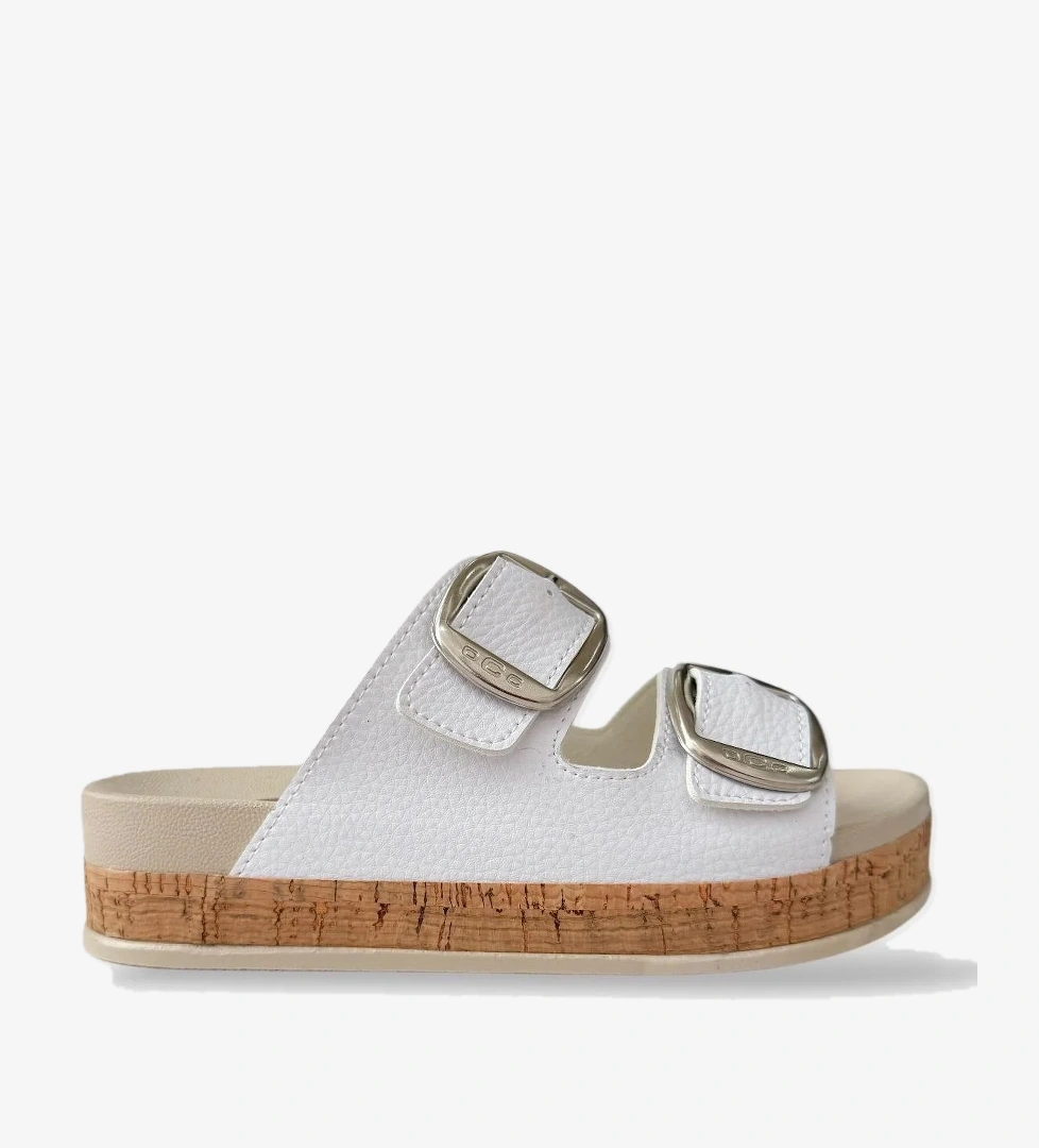 Kadın Günlük Terlik Kalın Taban Tokalı Çift Bantlı Rahat Şık Yazlık Ev Plaj Tatil Terliği BEYAZ