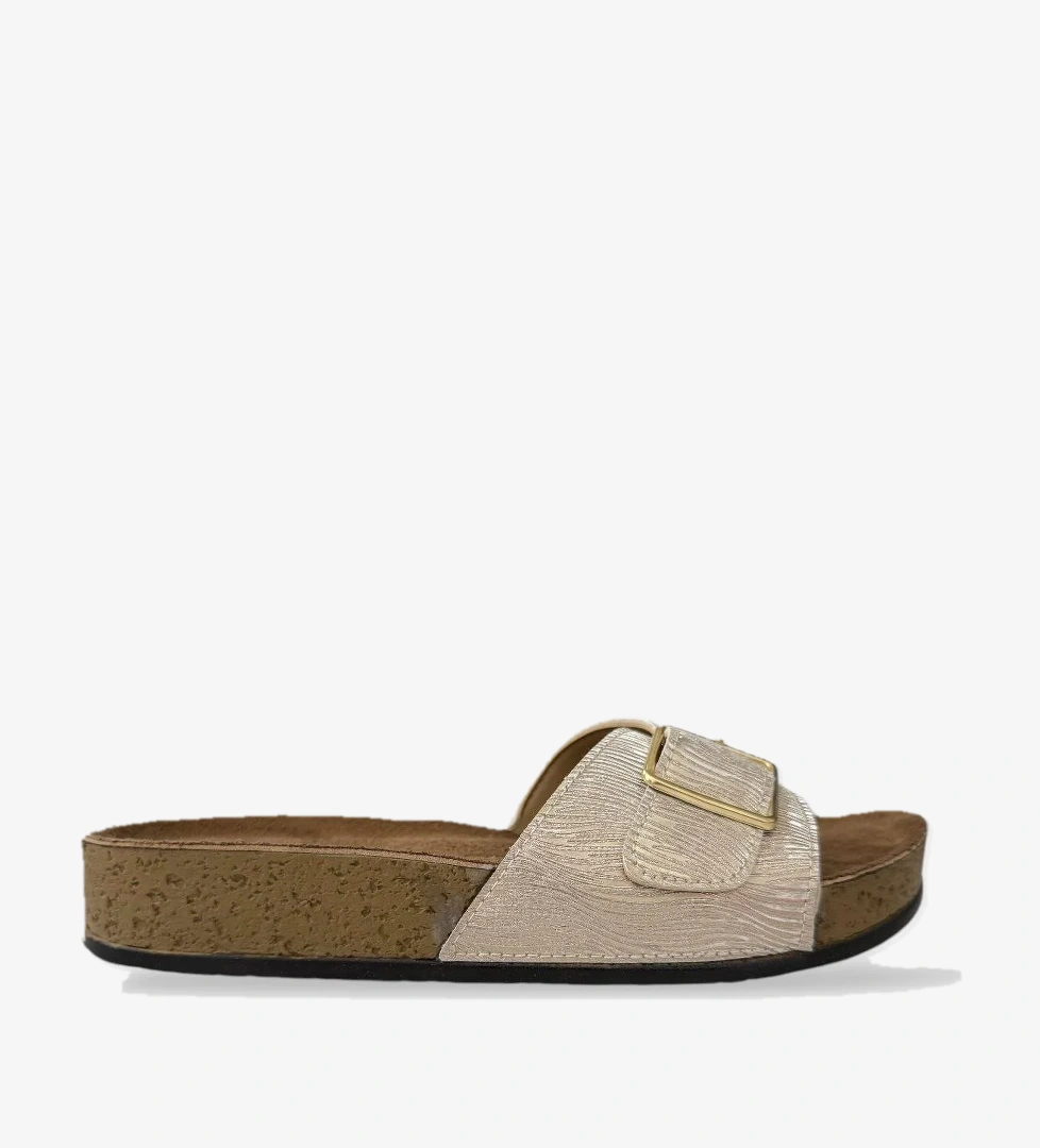 Kadın Günlük Terlik Ayarlanabililr Tokalı Şık Ortopedik Yazlık Ev Plaj Tatil Terliği ALTIN