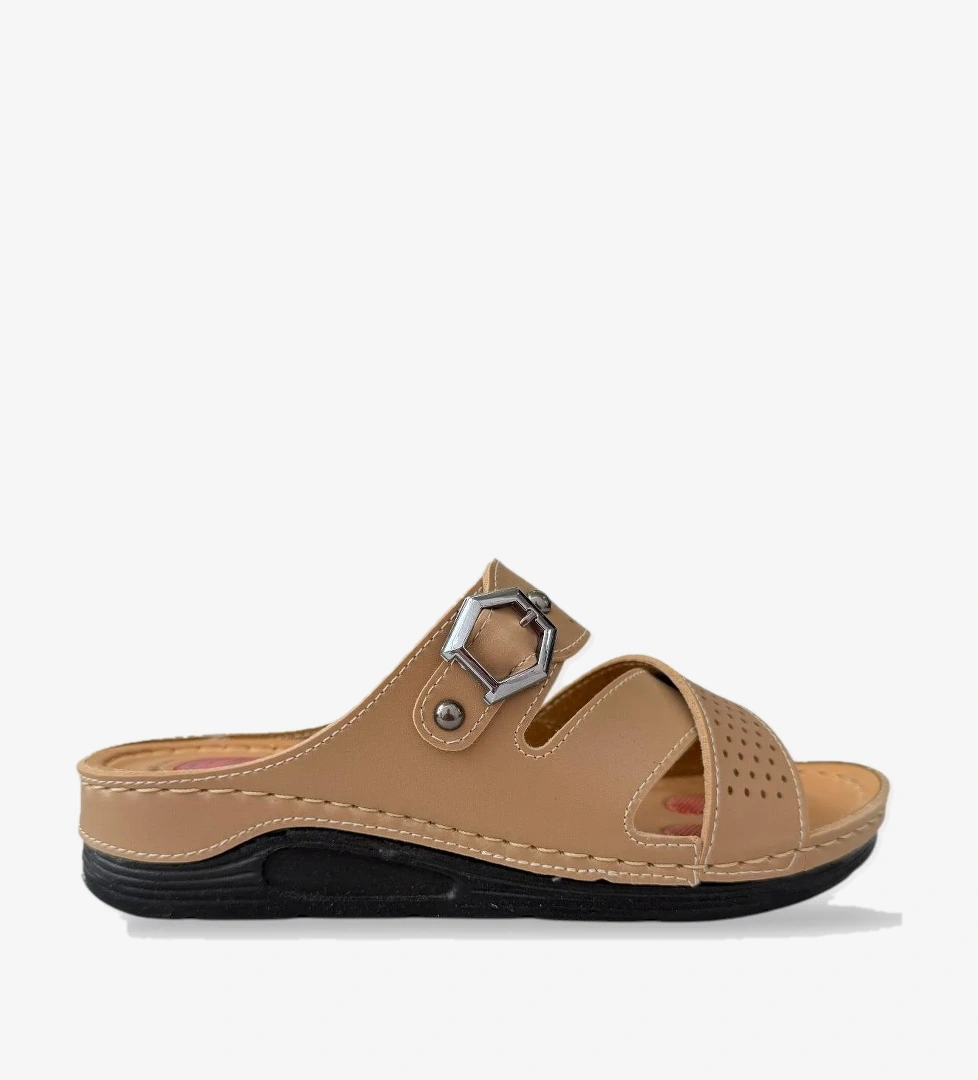 Kadın Günlük Terlik Anatomik Taban Rahat Şık Yazlık Ev Plaj Tatil Terliği BEJ - Görsel 1