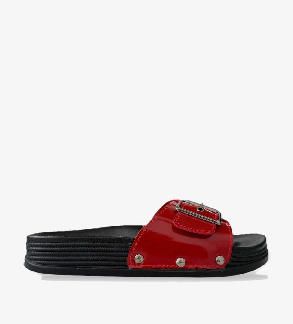 Kadın Günlük Terlik Tokalı Şık Ortopedik Yazlık Ev Plaj Tatil İş Terliği KIRMIZI